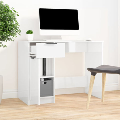 ZNTS Desk High Gloss White 100x50x75 cm Engineered Wood 811499