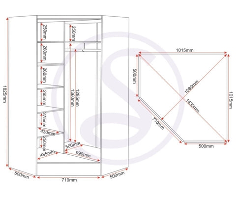 ZNTS Nevada 2 Door Corner Wardrobe 100-101-177