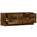 TV Wall Cabinet with LED Lights Smoked Oak 100x31x35 cm 852366