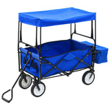 ZNTS Folding Hand Trolley with Canopy Steel Blue 147590