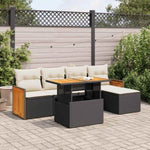 ZNTS 6 Piece Garden Sofa Set with Cushions Black Poly Rattan Acacia 3327696