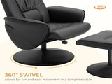 Swivel Recliner Chair with Footstool, PU Leather Armchair and Ottoman with High Back and Round Base T3398P328123