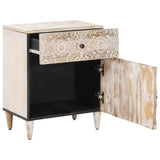 Bed cabinet with Drawer White 50 x 33 x 60 cm Solid Mango Wood 4018376