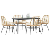 5 Piece Garden Dining Set Brown Poly Rattan Glass 3334445