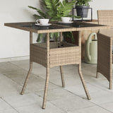 Garden Table with Glass Top Beige 80x80x75 cm Poly Rattan 365523