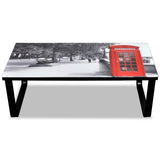 Coffee Table with Telephone Booth Printing Glass Top 241176