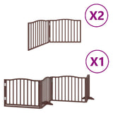 Dog Gate with Door Foldable 8 Panels Brown 640 cm Poplar Wood 3155634