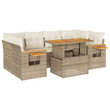 7 Piece Garden Sofa Set with Cushions Beige Poly Rattan Acacia 3327565