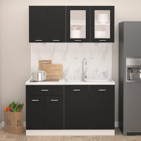 ZNTS 4 Piece Kitchen Cabinet Set Black Engineered Wood 3067656