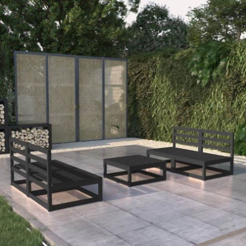 5 Piece Garden Lounge Set Black Solid Pinewood 3075243