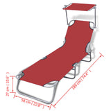 Folding Sun Lounger with Canopy Steel and Fabric Red 41198
