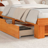 Bed Frame with Headboard Wax Brown 135 x 190 cm Solid Pine Wood 3382285