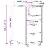 Rolling Cabinet Brown 65.5 x 34 x 39 cm Solid Pine Wood 42032389