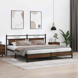 Metal Bed Frame without Mattress Brown Oak 193x201 cm 3325133