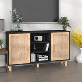 Sideboard Black 105x30x60 cm Solid Wood Pine and Natural Rattan 345640