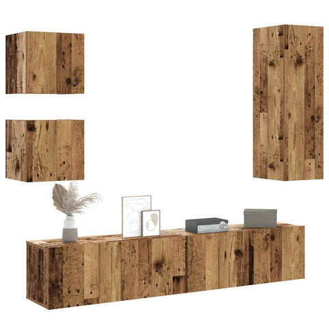 5 Piece TV Cabinet Set Wall-mounted Old Wood Engineered Wood 3328997