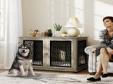 Indoor Dog Crate Furniture End Table with Soft Washable Cushion, Lockable Front Door, for Extra T3398P349635