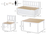 4-Piece Kids Table and Chair Set with 2 Wooden Chairs, 1 Storage Bench, and Interesting Modern T3398P347690