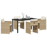 Garden Dining Set with Cushion 5 pcs Beige Poly Rattan 3379989