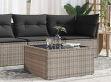 Garden Table with Glass Top Grey 55x55x37 cm Poly Rattan 366120