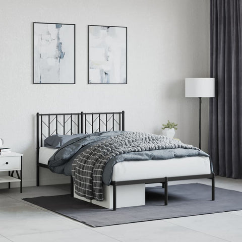ZNTS Metal Bed Frame without Mattress with Headboard Black 120x190cm 374434