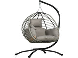 Single Rattan Hanging Egg Chair, with Seat Cushion - Grey T3398P311631