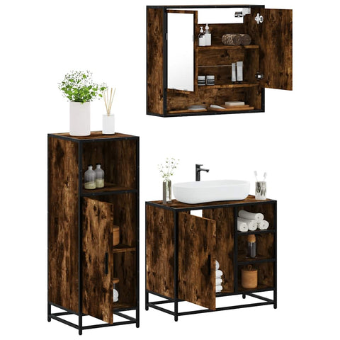 ZNTS 3 Piece Bathroom Furniture Set Smoked Oak Engineered Wood 3300997