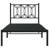 Metal Bed Frame without Mattress with Headboard Black 90x190cm 376120