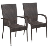 Dining Set Brown Poly rattan, powder-coated steel, glass Medium 3072451