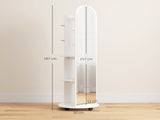 2-in-1 Full Length Mirror with Storage Shelves, Floor Mirror with 4 Wheels, Coat Rack, Hooks, White T3398P548078