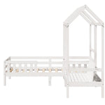 Bed and Bench Set with Roof without Mattress White 75x190 cm Small Single 3282184