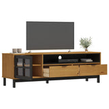 TV Cabinet with Glass Door FLAM 158x40x50 cm Solid Wood Pine 357821