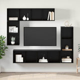 TV Cabinet Set Wall-mounted 4 pcs Black Oak Engineered Wood 3393223