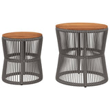 Garden Side Tables 2 pcs with Wooden Top Grey Poly Rattan 366292