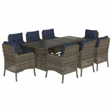 9 Piece Garden Dining Set with Cushions Grey Poly Rattan 3211893