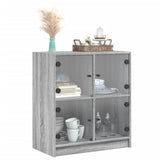 Side Cabinet with Glass Doors Grey Sonoma 68x37x75.5 cm 836383
