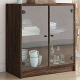 Side Cabinet with Glass Doors Brown Oak 68x37x75.5 cm 836426