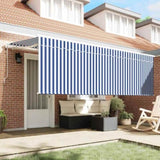 Retractable Awning Blue and white 350 x 200 cm Fabric and metal 3329635