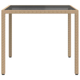 316703 Garden Table 90x90x75 cm Tempered Glass and Poly Rattan Beige