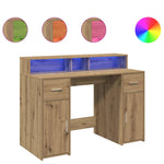 Desk with LED Lights Artisian Oak 120x55x91 cm Engineered Wood 3309419