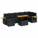 ZNTS 8 Piece Garden Sofa Set with Cushions Black Poly Rattan Acacia 3327625