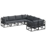 Garden Sofa Set with Cushion 8 pcs Black Steel 3378952