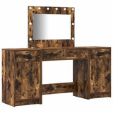 Dressing Table with Mirror Lights 3 pcs Brown Engineered Wood 3334249