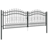 Fence Gate with Spear Top with Lock Grey 305 x 100 cm Steel 42009043