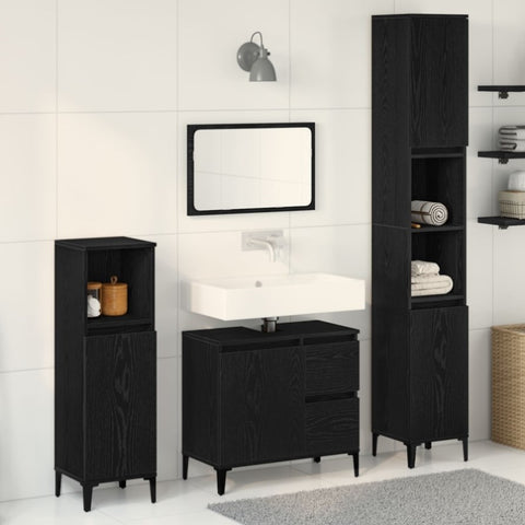 ZNTS Bathroom Furniture Set Set of 3 Black Oak Engineered Wood 3333087