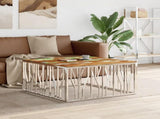 Coffee Table Silver Stainless Steel and Solid Wood Acacia 350071