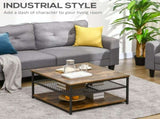 Coffee Table, Living Room Table with 3-Tier Storage Shelves, Square Tea Table for Home Office, T3398P329850