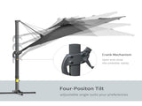 3m Cantilever Parasol w/ Solar Lights Power Bank Base 360&deg Spin Dark Grey T3398P314104