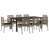 9 Piece Garden Dining Set with Cushions Grey Poly Rattan 3213623