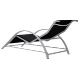 Sun Lounger Black, Silver Aluminium, Textilene, Steel, Tempered Glass 310534